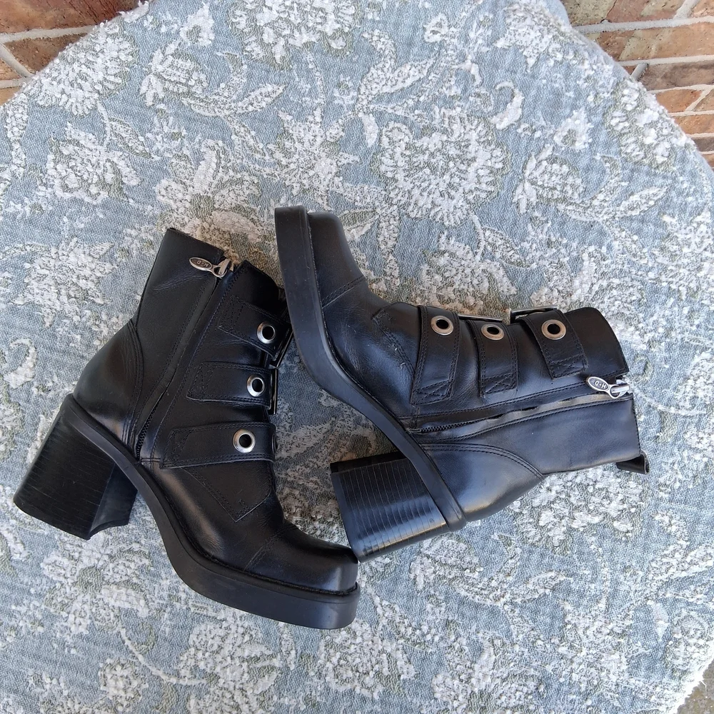 Harley-Davidson Black Leather Moto Combat Boots Sz 5 Biker-Chic Grunge Gothic - Picture 7 of 16